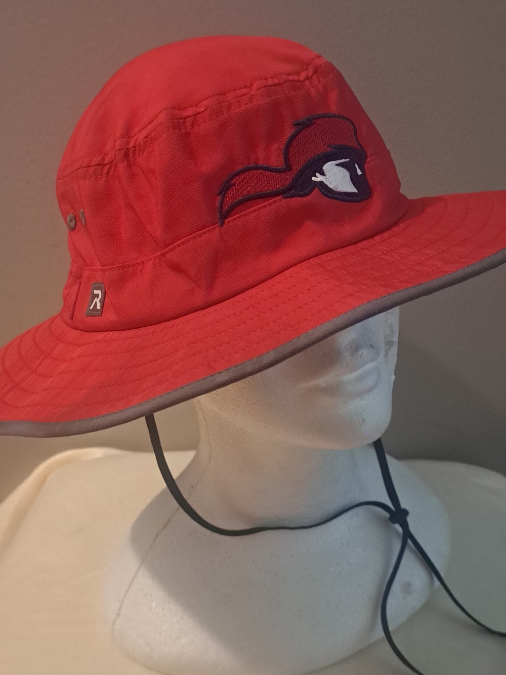 Red Kids Bucket Sun Hat with Chin Cord and Logo